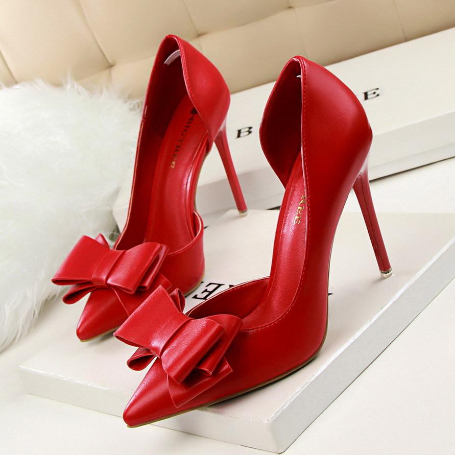 Pointed Toe Bowknot Heels Formal Shoes, Dress Shoes