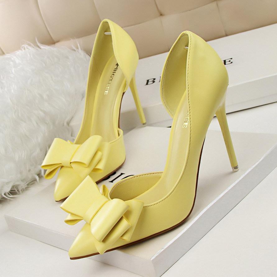 Pointed Toe Bowknot Heels Formal Shoes, Dress Shoes