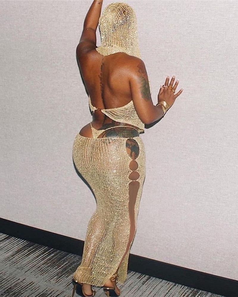 Hoodie Backless Two-Piece Set