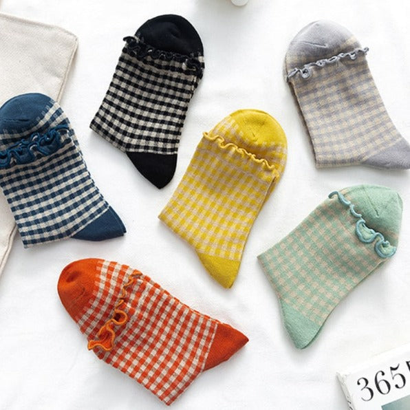 3 Pairs Cute Plaid Cotton Socks for Women