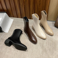Ankle Boots Pointed Toe Solid Color Back Zipper Comfortable Boots