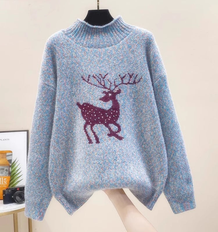Christmas Cute Dear Half Turtleneck Sweater