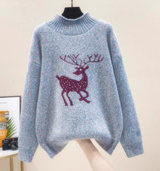 Christmas Cute Dear Half Turtleneck Sweater