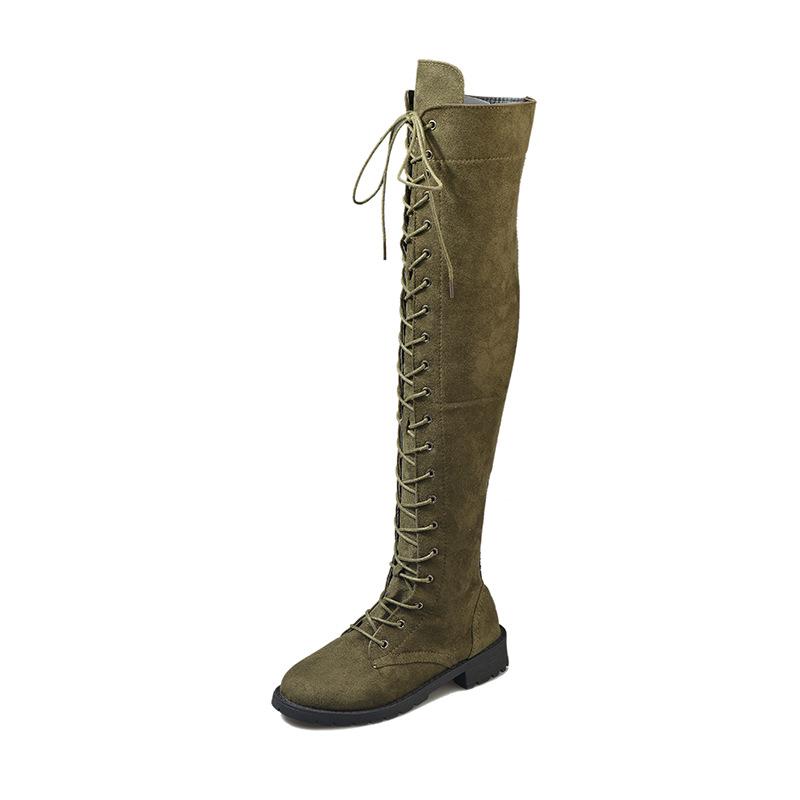 Thigh High Boots No Heel Winter Lace Up Zipper Boots for Over The Knee