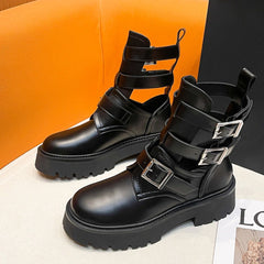 Platform Buckled Cut Out Ankle Boots