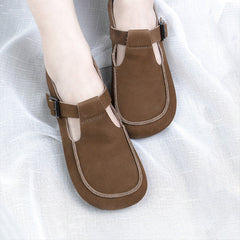 Handmade Soft Leather Mary Jane Shoes Buckle Decor Flat Loafers