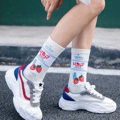 Lovely Strawberry Milk Socks 4 Pair