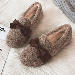 Bow Winter Warm & Soft Plush Fur Loafers Shoes