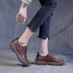 Ankle Loafers Leather Round Toe Lace Up Flats Shoes