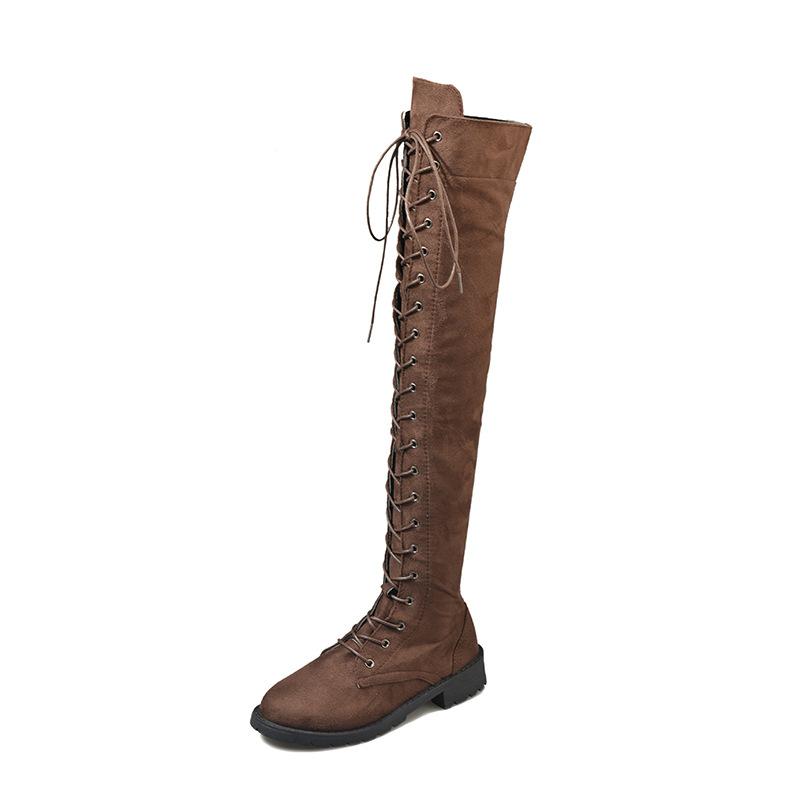 Thigh High Boots No Heel Winter Lace Up Zipper Boots for Over The Knee