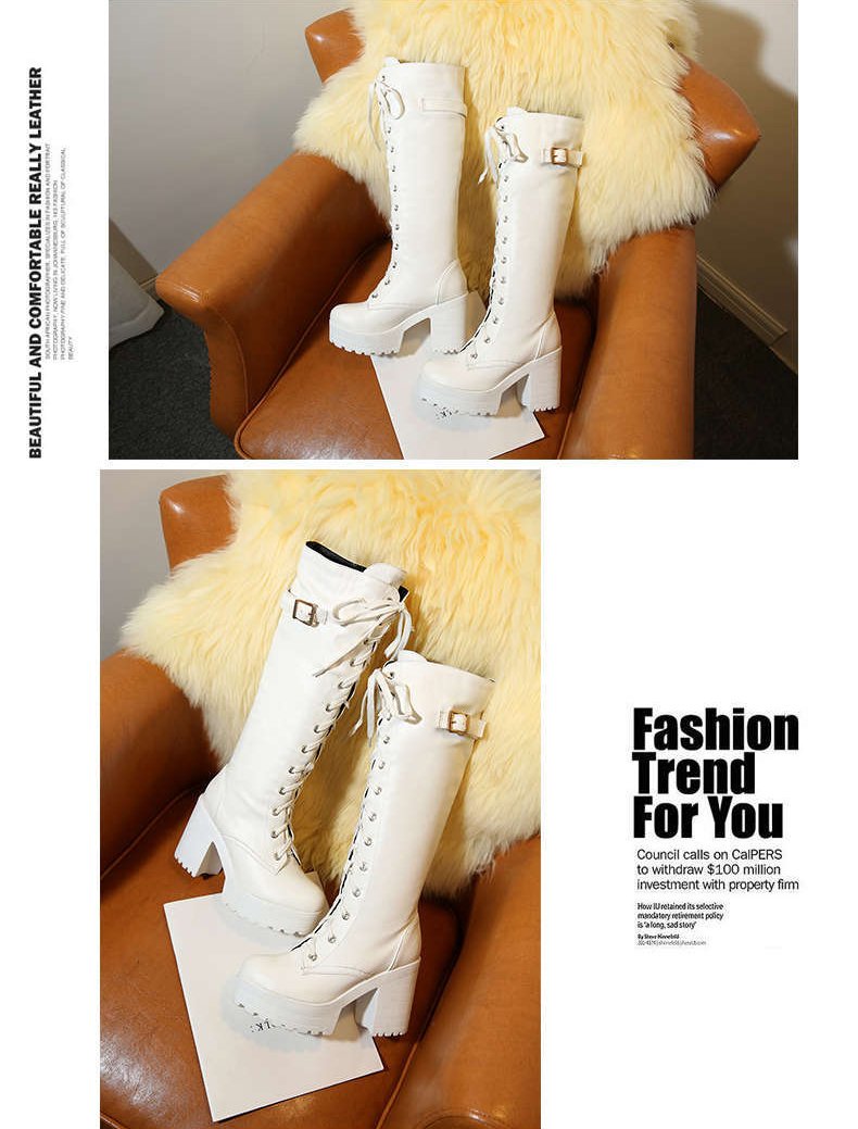 Platform Chunky Heel Lace Up Long Boots