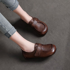 Handmade Velcro Loafers Leather Comfort Flat Mother Shoes