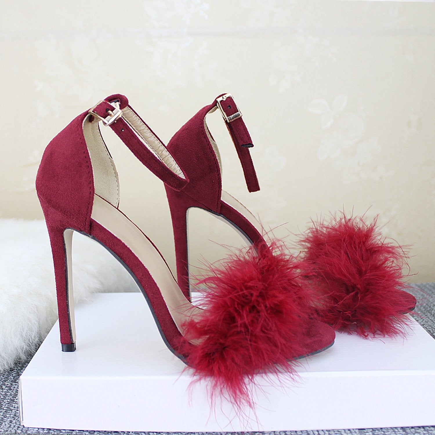 Sexy High Heels Buckle Fur Sandals