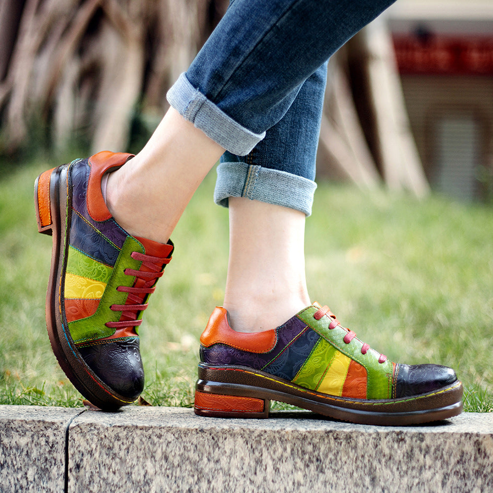 Rainbow Leather Lace-up Platform Brogues Oxford Shoes