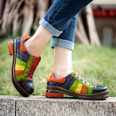 Rainbow Leather Lace-up Platform Brogues Oxford Shoes