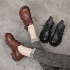 Flat Retro Genuine Leather Casual Loafers Lace-up Shoes