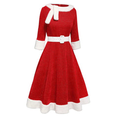 Red Solid Plush Christmas Dress