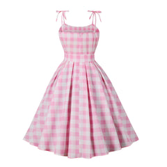 70s for Spaghetti Straps Plaid Pink Dress