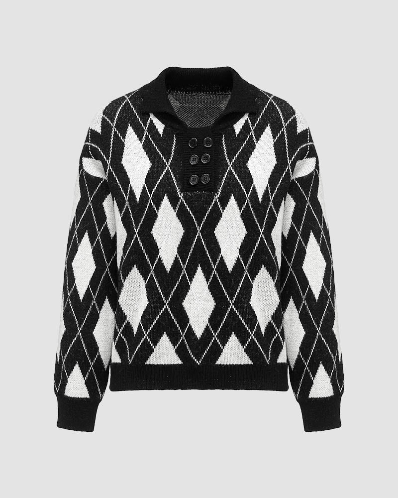 Arelle Argyll Polo Sweater
