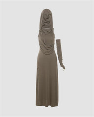 Pure Color Hooded Maxi Dress