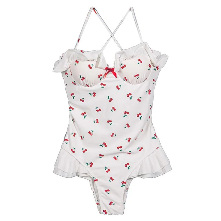 Kawaii Cute One-Piece Cherry Print Swimwear