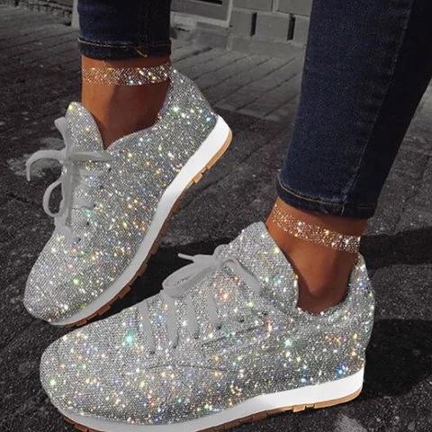 Glitter Tennis Shoes Shiny Crystal Platform Sneakers