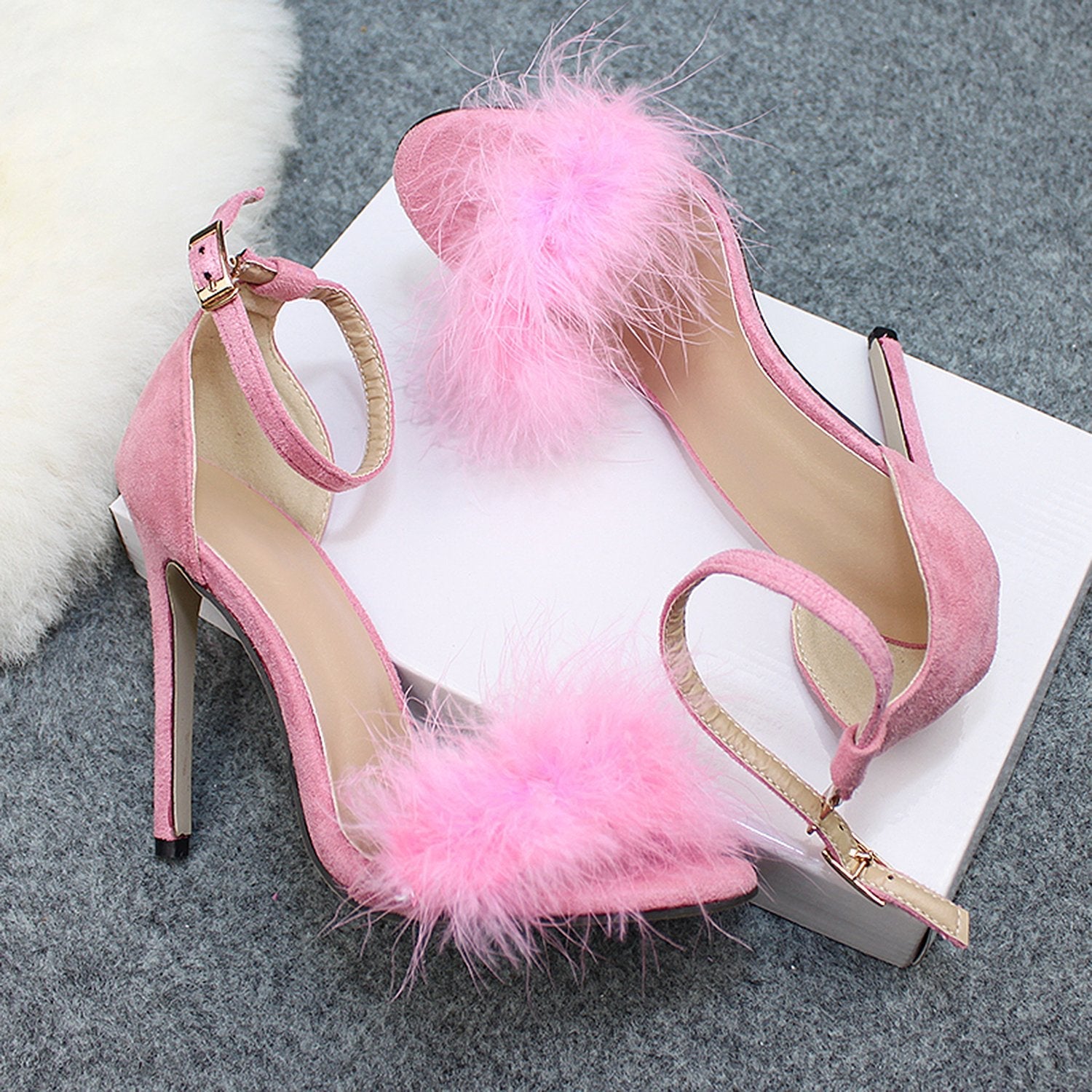 Sexy High Heels Buckle Fur Sandals