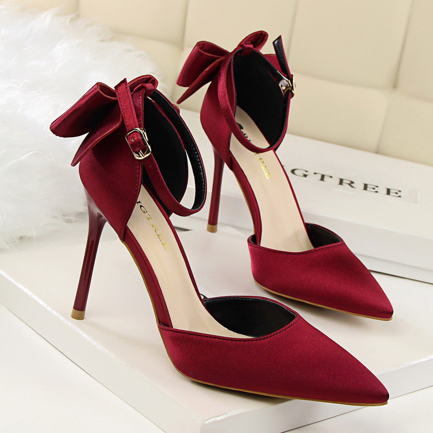 Pointed Toe High Heel Bow Prom Wedding Shoes Pumps