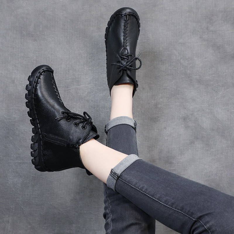 Soft Leather Casual Lace-up Shoes Ankle Boots