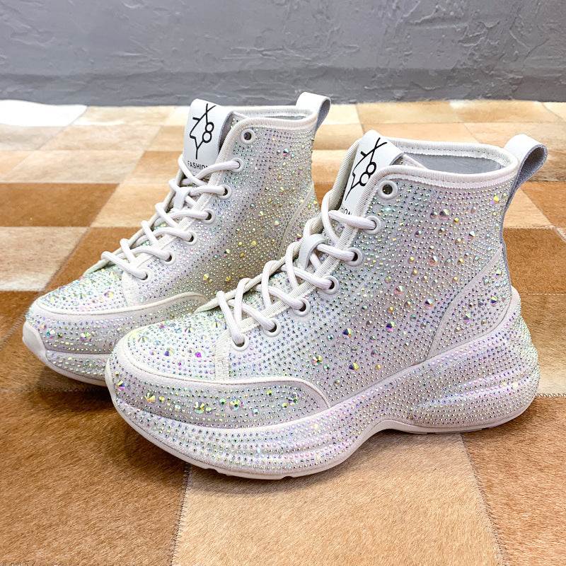 Women's Rhinestone Platform Shoes Fashion High Top Sneakers