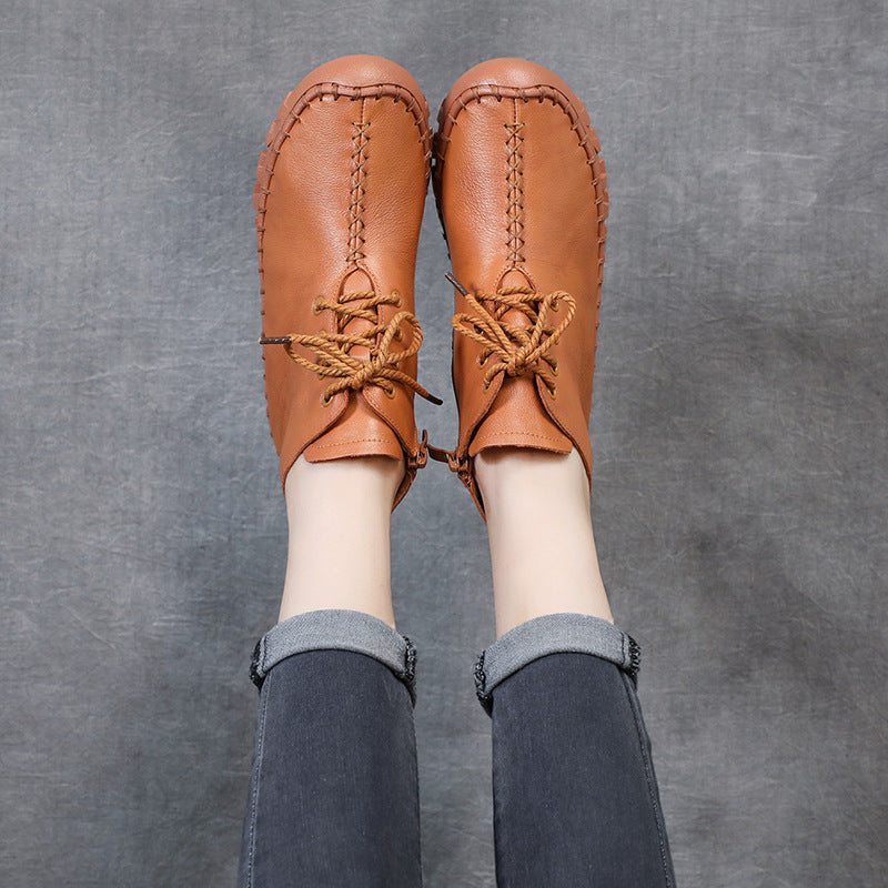 Soft Leather Casual Lace-up Shoes Ankle Boots