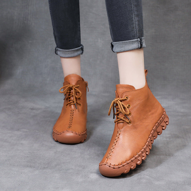 Soft Leather Casual Lace-up Shoes Ankle Boots