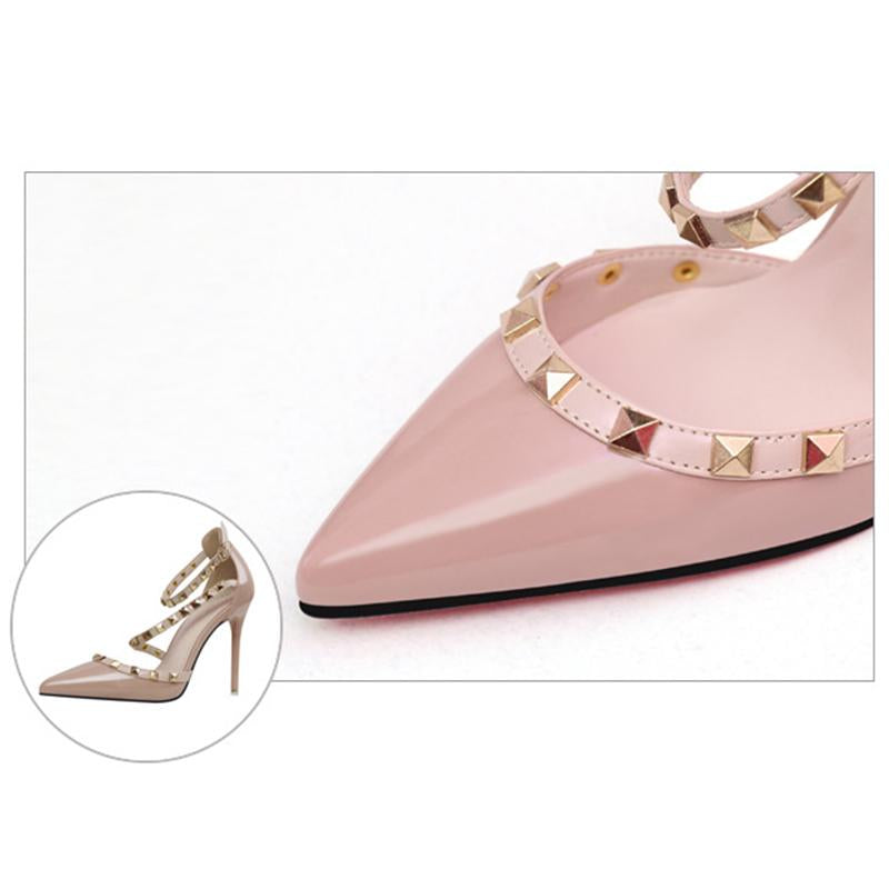 Pointed Toe Strappy Studded Heels