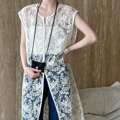 Embroidered Jacquard Cutout Mid-length Sleeveless Dress