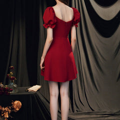 Homecoming Dresses Simple Burgundy Satin Short Prom Dress, Cocktail Dress