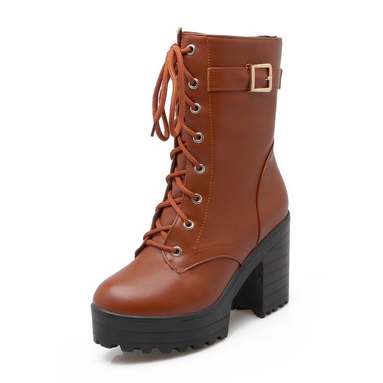 Platform Chunky High Heel PU Martin Boots