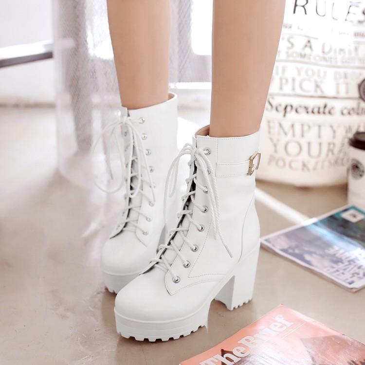 Platform Chunky High Heel PU Martin Boots