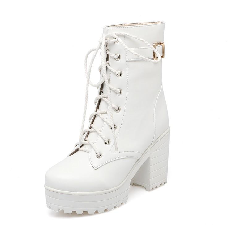 Platform Chunky High Heel PU Martin Boots