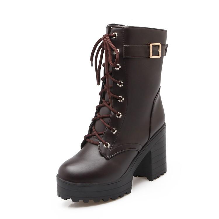 Platform Chunky High Heel PU Martin Boots