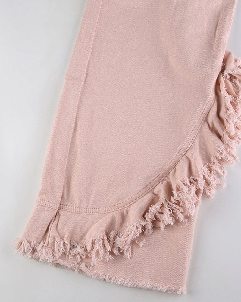 Raw Edge Pleat High Waist Pants