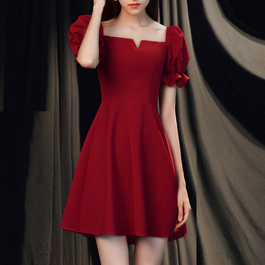 Homecoming Dresses Simple Burgundy Satin Short Prom Dress, Cocktail Dress