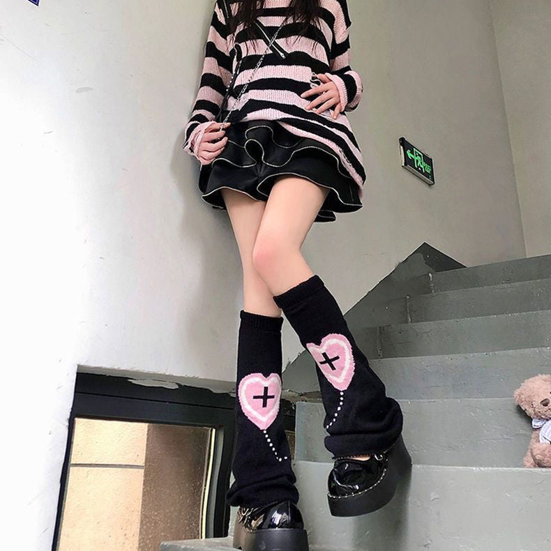 Japanese Style Pinky Goth Cross Girly Socks