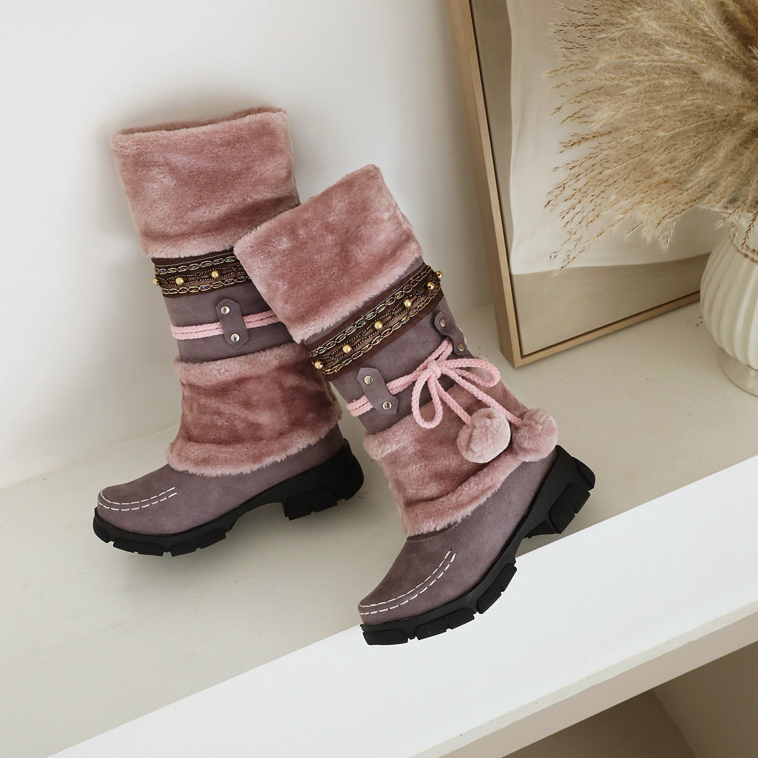 Women's Daily Outdoor Vintage Snow Boots with Chunky Heel