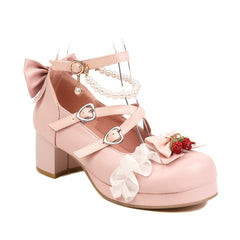 Cute Pearl Bow Lace Lolita Japanese Mary Jane Shoes