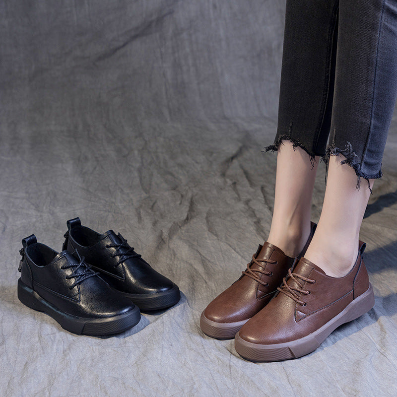 Ankle Loafers Leather Round Toe Lace Up Flats Shoes