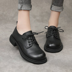 Flat Retro Genuine Leather Casual Loafers Lace-up Shoes