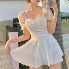 White One Piece Swimsuit Kawaii Swimsuit Dress for Women