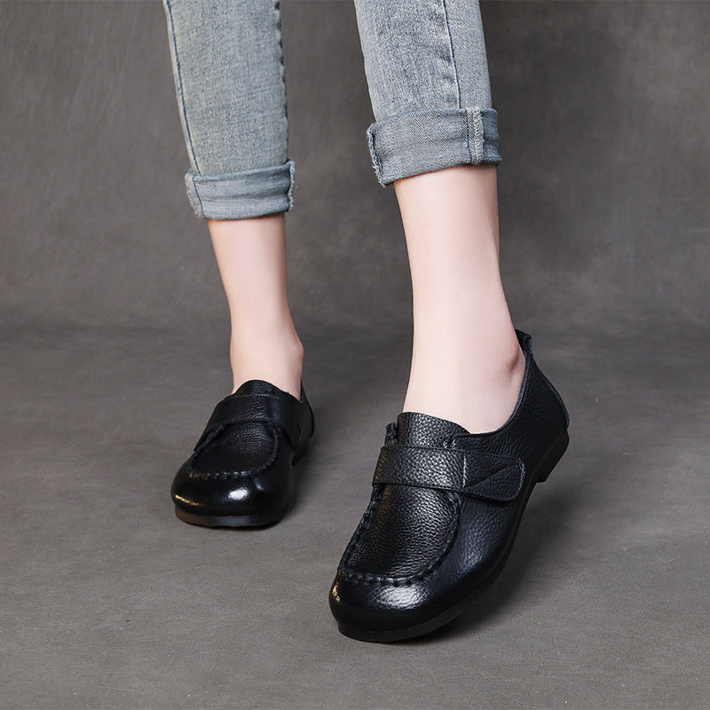 Handmade Velcro Loafers Leather Comfort Flat Mother Shoes