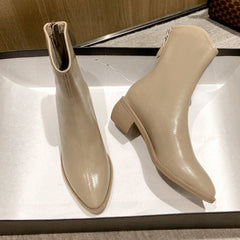 Ankle Boots Pointed Toe Solid Color Back Zipper Comfortable Boots