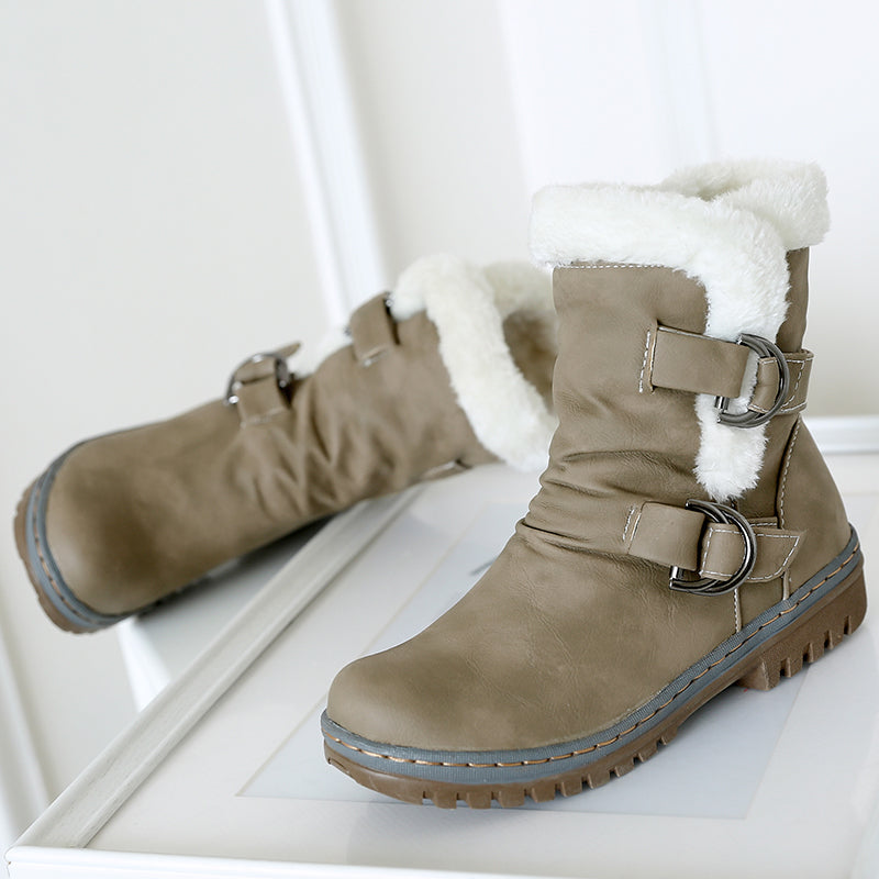 Snow Boots Flats Fur Warm Winter Buckle Slip on Shoes